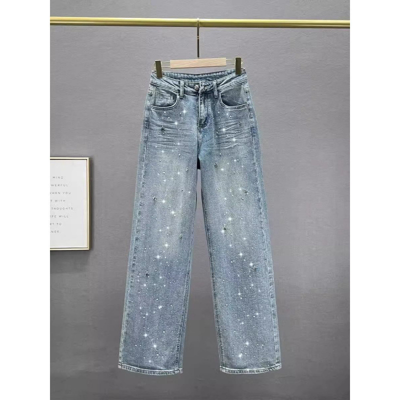 Fashion Star Rhinestone Straight-Leg Jeans for Women 2025 Washed High-Waisted Loose Slimming Versatile Wide-Leg Pants Fashion Star Rhinestone Straight-Leg Jeans for Women 2025 Washed High-Waisted Loose Slimming Versatile Wide-Leg Pants