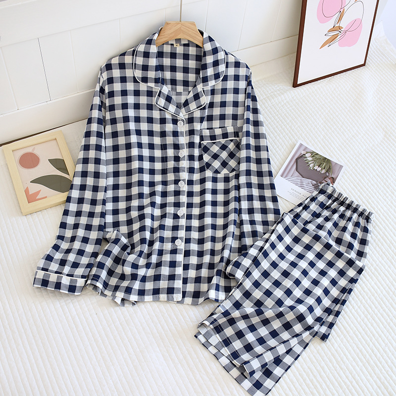 LYZネイビーチェック-コットンパジャマ