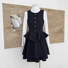 『欣幸』25年新款复古英伦千金感黑色收腰显瘦气质背心蓬蓬裙套装