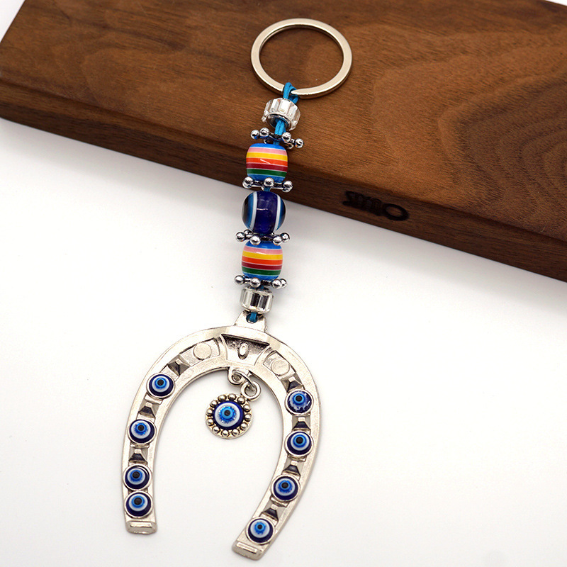 Cross-border alloy medium horseshoe evil eye blue eye keychain Devil eye pendant wall hanging car hanging decoration Cross-border alloy medium horseshoe evil eye blue eye keychain Devil eye pendant wall hanging car hanging decoration