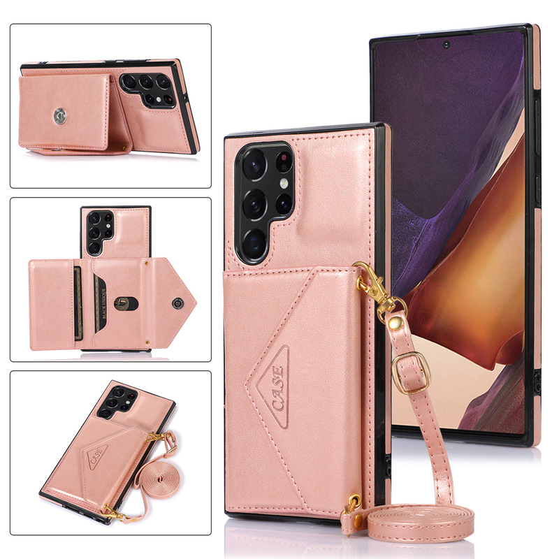 For Samsung S22ultra triangle slung mobile phone case multi-functional wallet card leather case S22 anti-drop protection