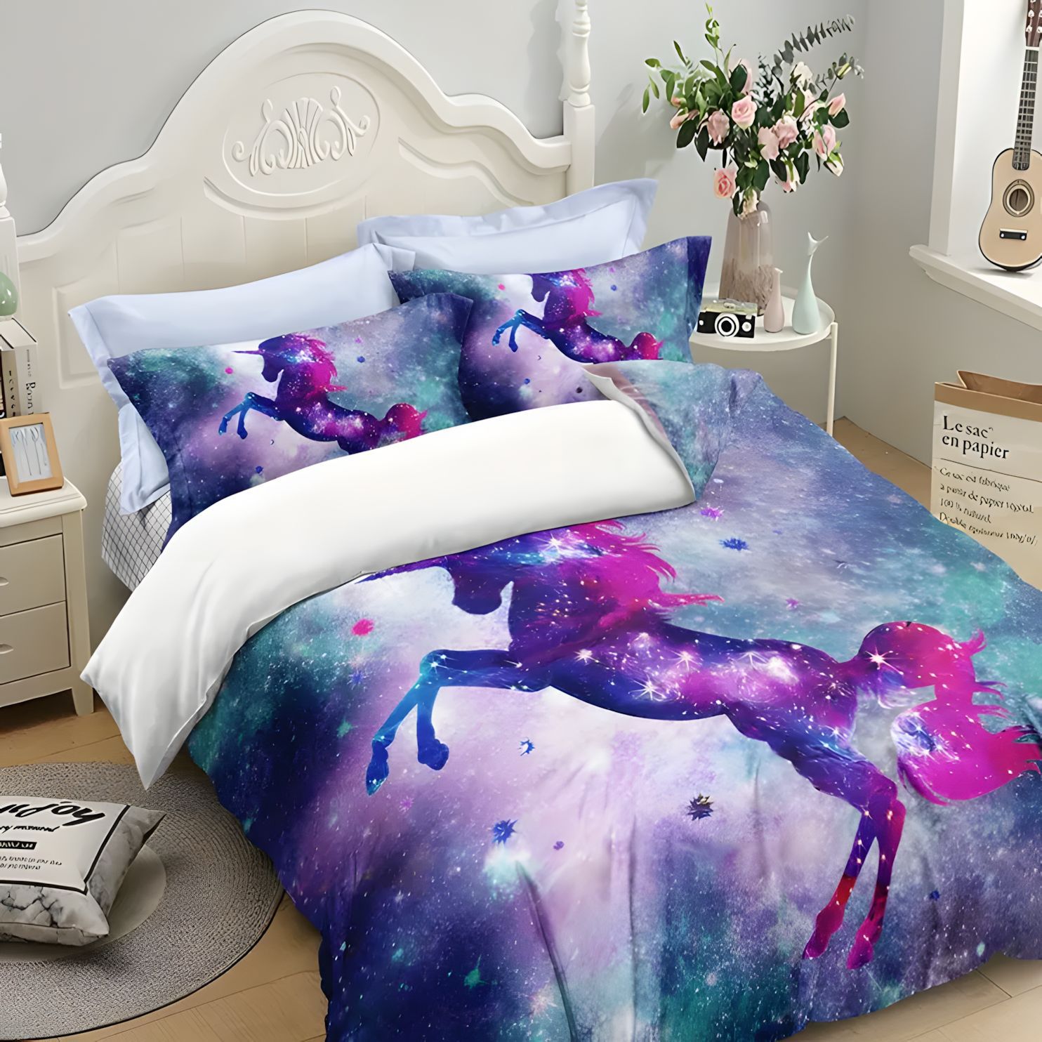 TEMU / JIT Sweet Child Heart Unicorn Princess Colchón Colchón Kit de ropa de cama para dibujar