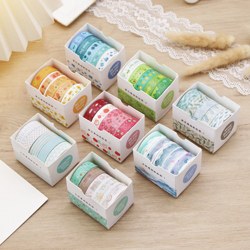 Retro geometric set of paper tape 8 types of handbook diary DIY decoration material stickers student stickers stationery wholesale
