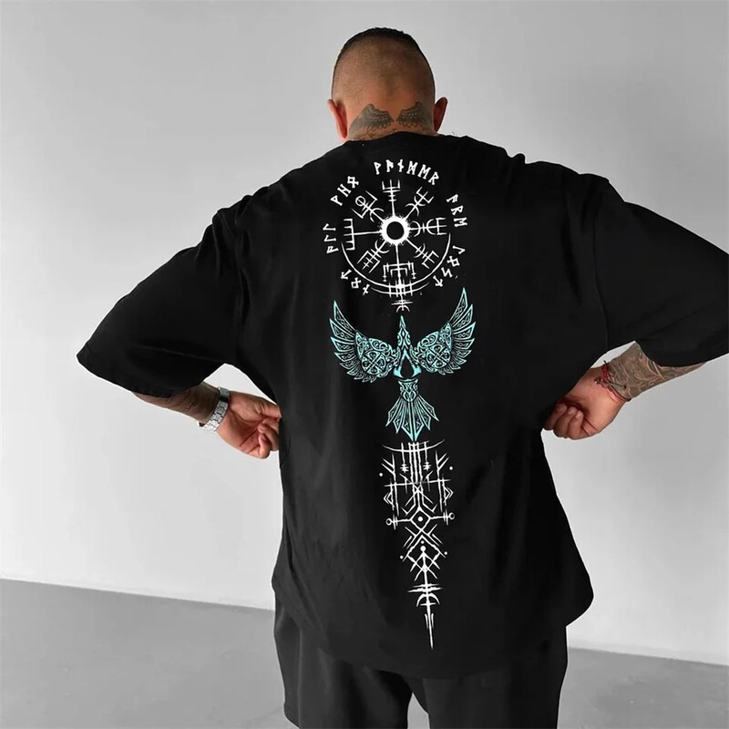 Ethnic Totem Graphic Men's T-Shirt Summer Street Y2K Cotton Short Sleeve T-Shirt Men's Cross-Border Trendy Brand