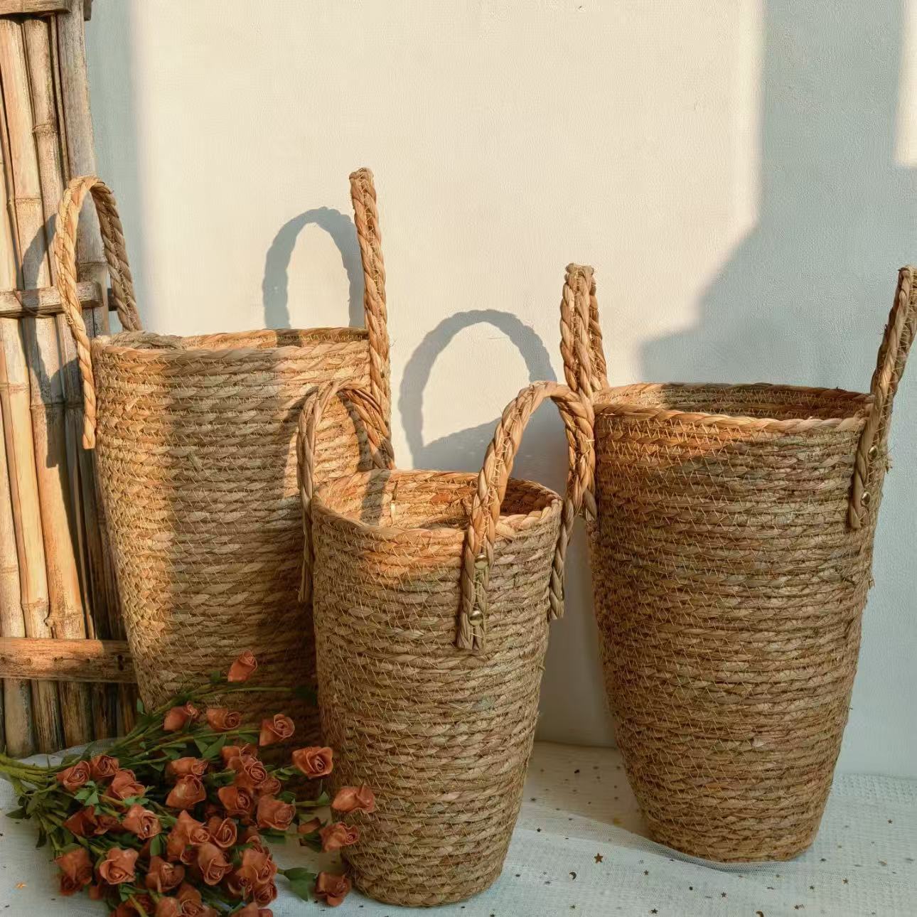 Portable flower basket mouth 19cm high 29cm [with lining]