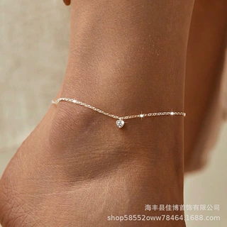 跨境速卖通简约s925纯银个性单颗镶爱心钻叠戴日常女脚链批发