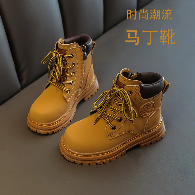 Детские ботинки осень-зима 2025, новая модель, для девочек, показ мод, из натуральной кожи, для мальчиков, стильные, для улицы, цвет ревеня