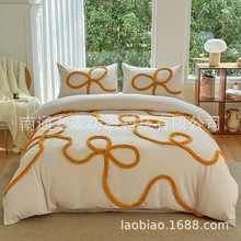 老表跨境外贸供货批发厂家亚马逊床上用品簇绒刺绣蝴蝶结爱心被套