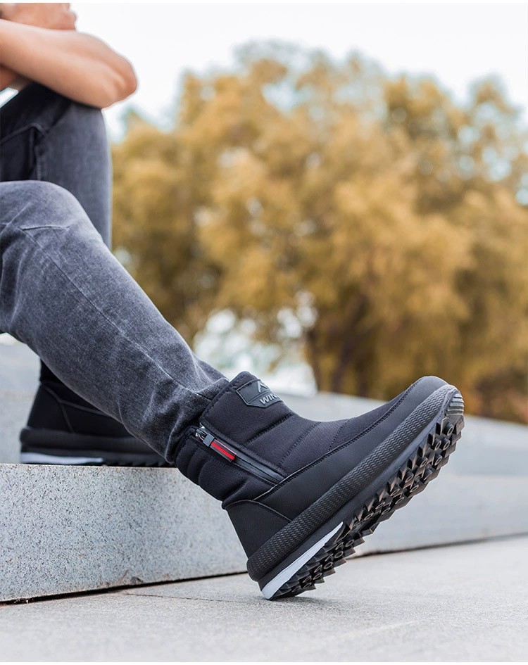 Nordost Verdickte, kurze, rutschfeste Herren-Schneestiefel mit Fleecefutter, warm, für den Winter, große Baumwollschuhe_voghion.com