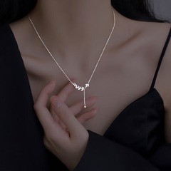 S999純銀小清新木の葉麦穂流蘇ネックレス気質軽豪華感ブレスレットネット赤銀飾り鎖骨鎖潮