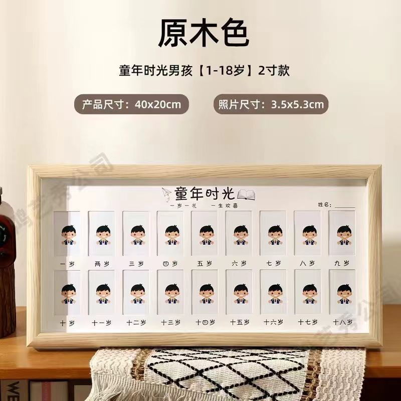 Marcos de fotos de crecimiento infantil conmemorativo de aniversario de un bebé de un año de edad 18 años iluminación del campus