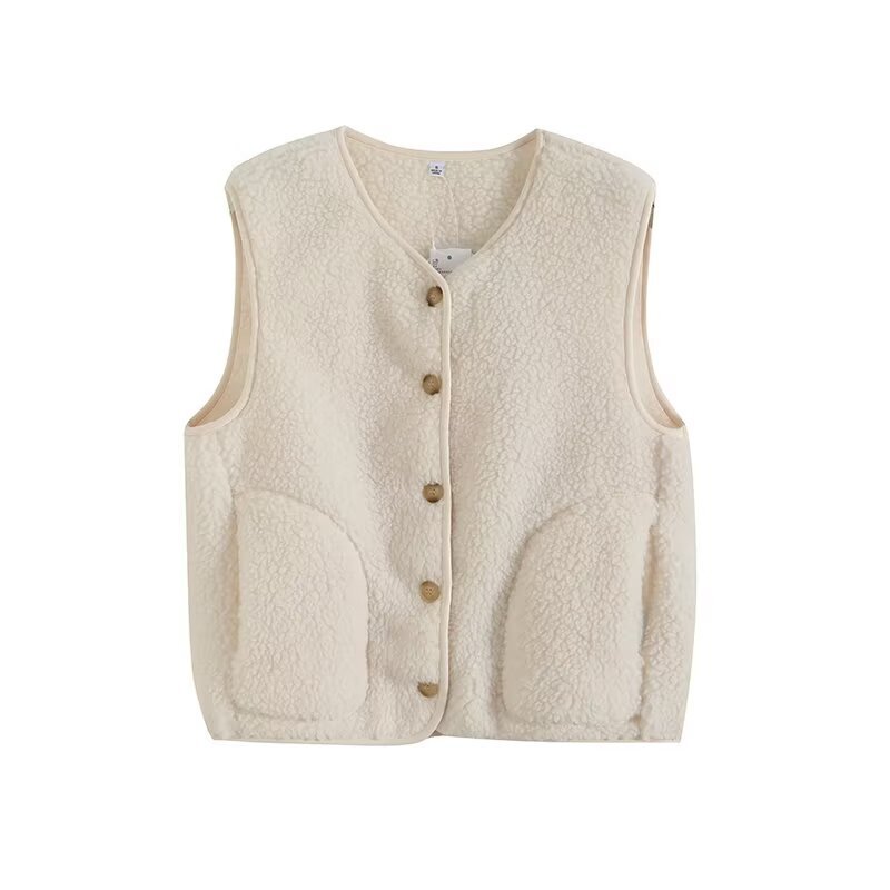 Japanese-Style Women's Clothing 2026 Autumn and Winter Faux Lamb Wool Fleece Vest Round Neck Warm Vest Jacket 477057