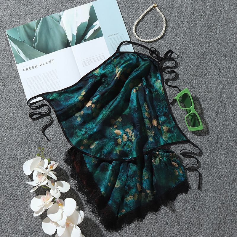 Printed New Style Bellyband Pajamas Summer Thin Backless Underwear Set Women's Shorts Sexy Suspenders Ice Silk