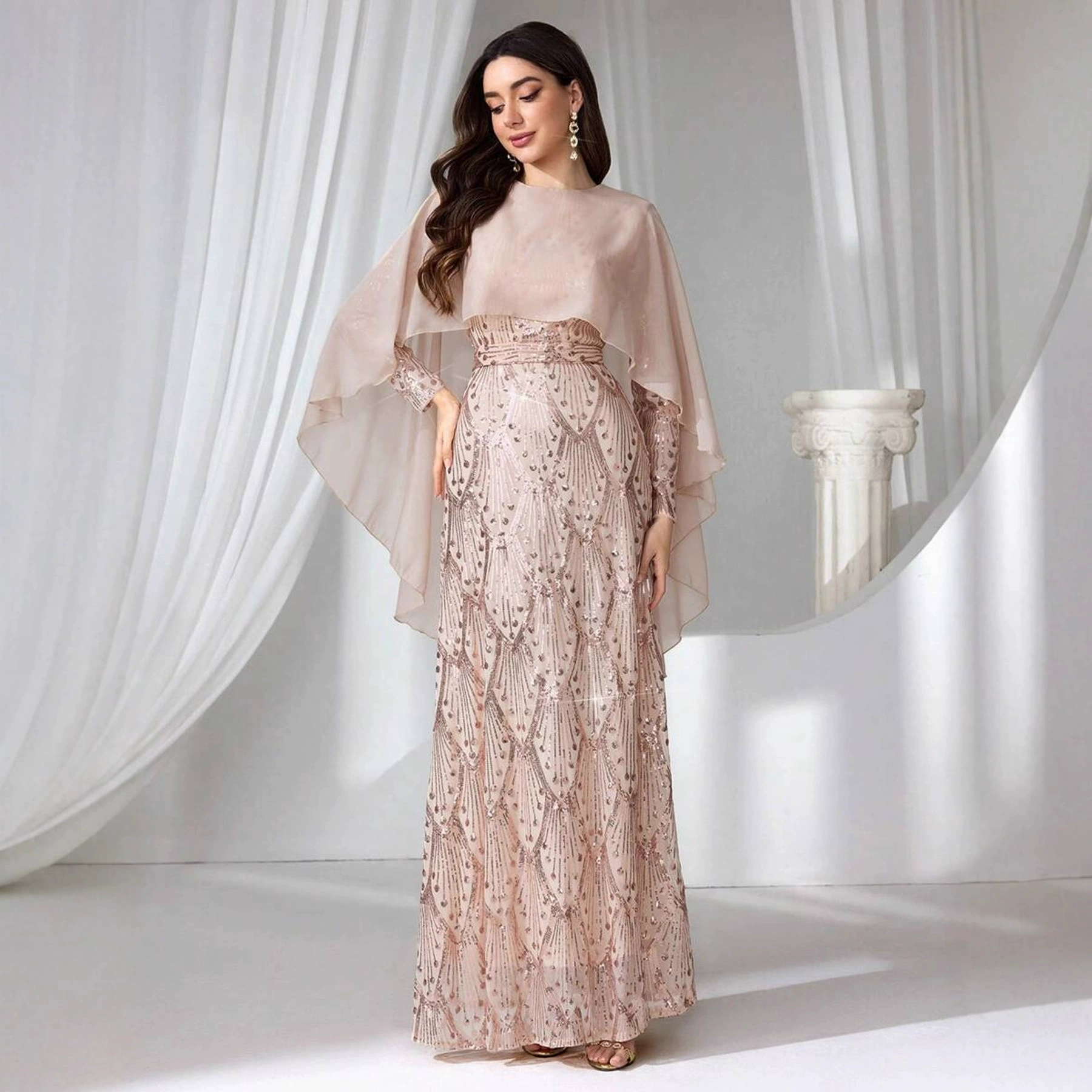 Европейское и американское ближневосточное внешнеторговое кросс-бордерное оптовое банкетное элегантное длинное женское платье с холодным королевским шармом