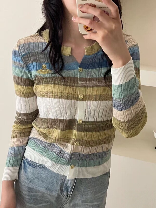 新款西太后彩虹针织衫土星刺绣宽松慵懒风显瘦时尚长袖开衫毛衣女|undefined