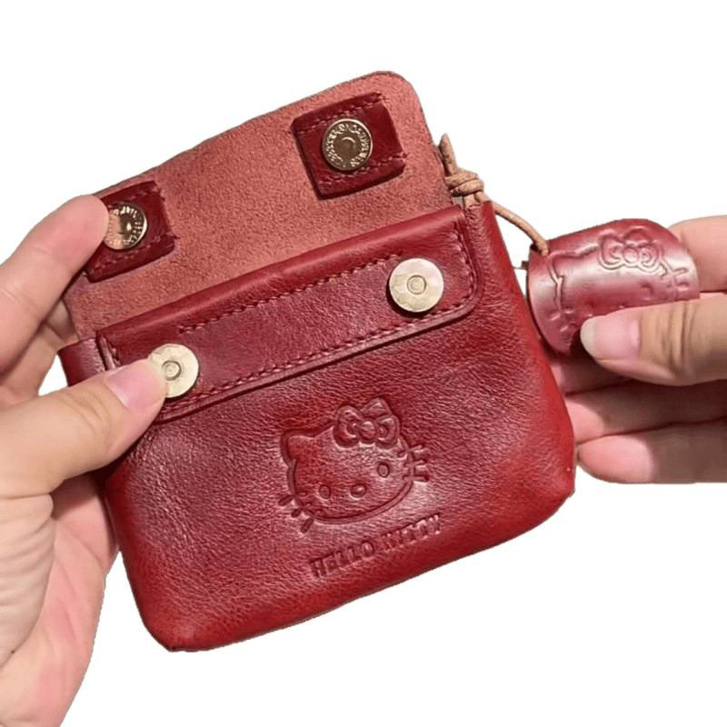 HelloKitty手工红色皮质零钱包可爱迷你kt便携耳机证件随身小卡包|undefined