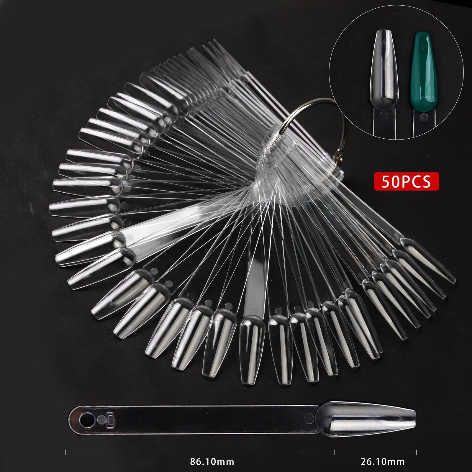 Herramientas de uñas transfronterizas 50 piezas de esmalte de uñas muestra de pegamento de esmalte de uñas, tarjeta de color trapezoidal puntiaguda de cabeza plana, pieza de práctica de uñas