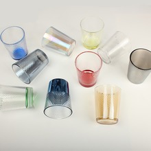 餐厅家用钢化耐热玻璃杯个性防摔水杯竖纹杯套装电镀彩色玻璃水杯