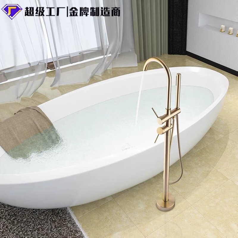 All copper cold and hot floor type bathtub faucet tank edge vertical column basin wall connected black gun gray floor faucet