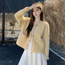 实拍 2025秋季新款高级感上衣小香风防水貂绒长袖开衫外套女