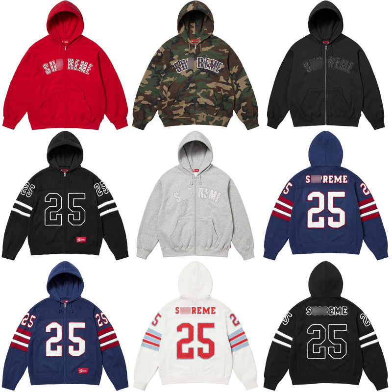 Cross-border high-end version sup diamond-studded sweatshirt, American trendy brand camouflage hoodie, No. 25 zippered knitted cardigan jacket Cross-border high-end version sup diamond-studded sweatshirt, American trendy brand camouflage hoodie, No. 25 zippered knitted cardigan jacket