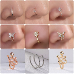European and American cross-border jewelry accessories copper inlaid diamond snake-shaped nose ring butterfly body piercing nose nail jewelry wholesale nose clip