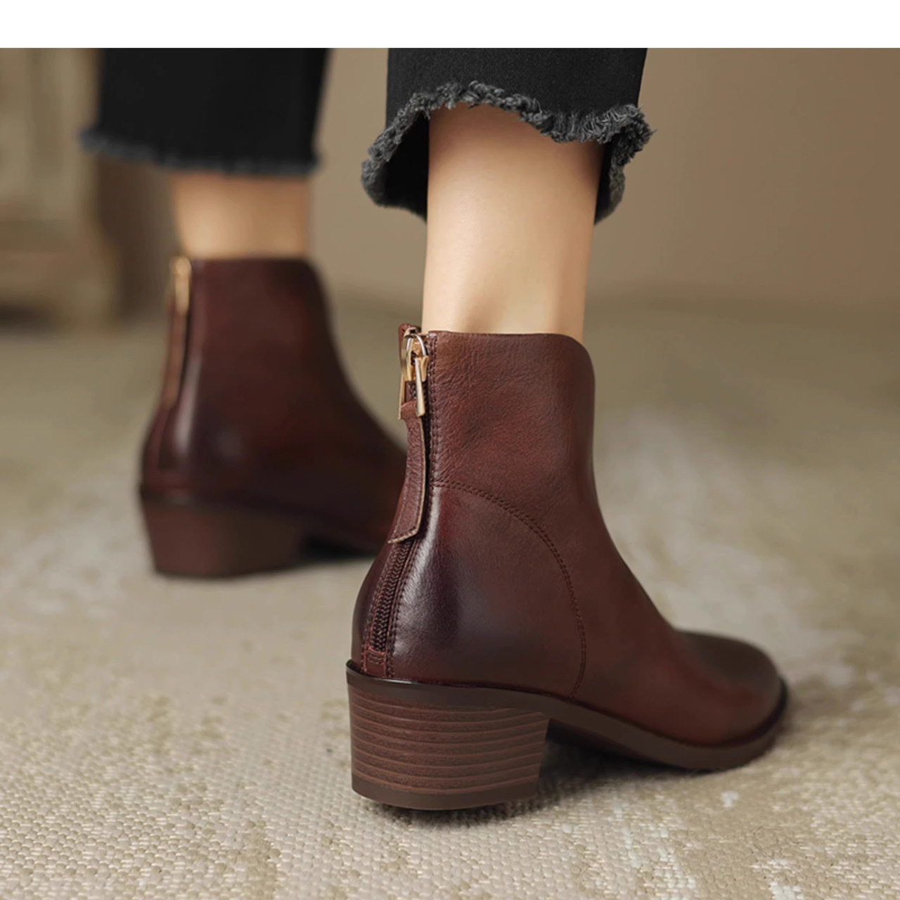 Winter Martin Boots For Women Retro Pointed Toe Mid Heel V Cut Chunky Heel British Style Fashion Boots_vogvips.com