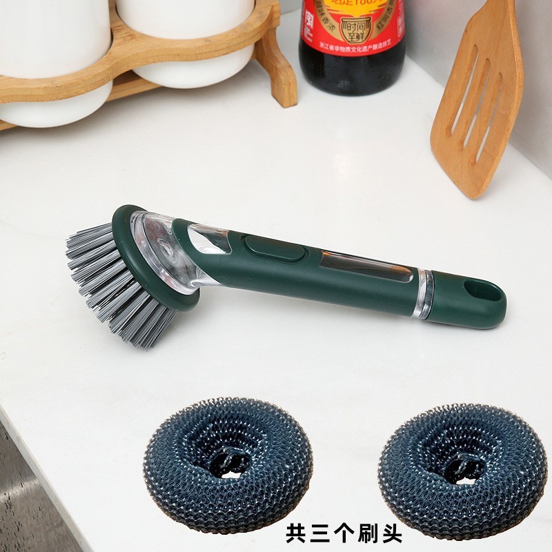 Cocina de mango largo cepillo de paneles artefacto líquido automático cepillo de paneles lavavajillas cepillo de lavavajillas doméstico alambre de acero bola limpia