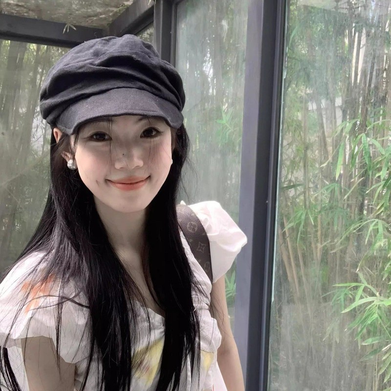 日系薄款亚麻黑色褶皱云朵贝雷帽女夏季透气大头围画家帽子报童帽|undefined