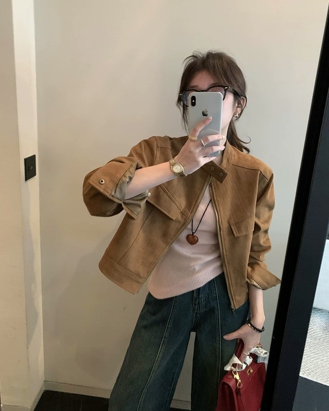 小个子麂皮绒外套女秋季宽松短款夹克上衣女G1532|undefined