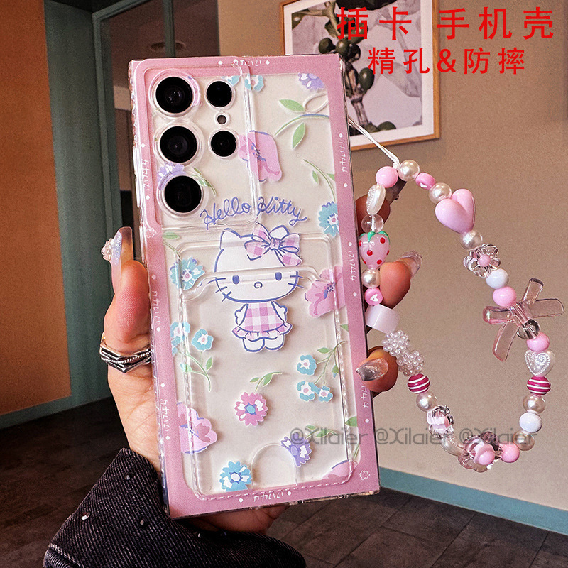 kt cat floral card case for samsung A02S phone case A03S all-inclusive A04E cartoon A05 anti-drop A10 new