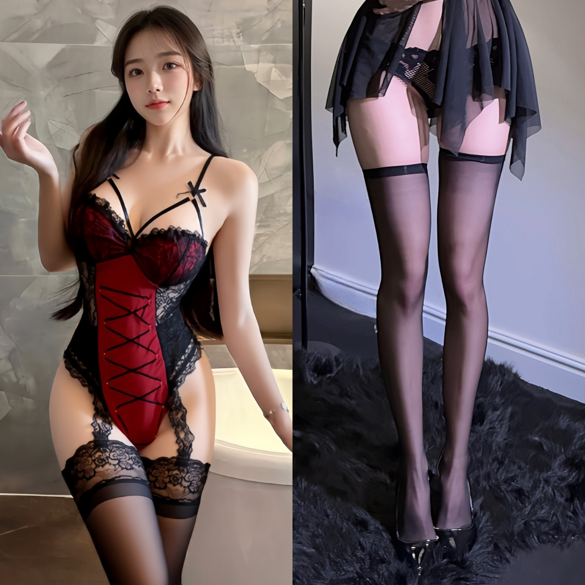 점프수트 + 블랙 실크
