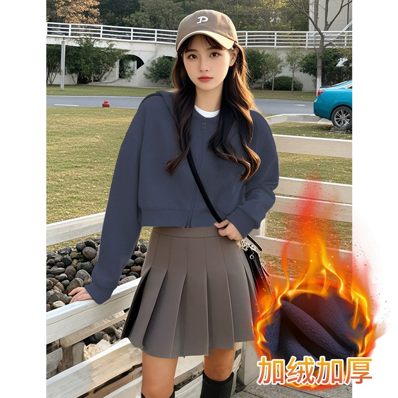 Short autumn sweatshirt, warm jacket with zipper