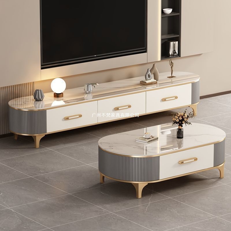 Coffee Table Living Room Light Luxury Rock Home New Small Apartment Modern Simple Integrated Oval Tv Cabinet Combination