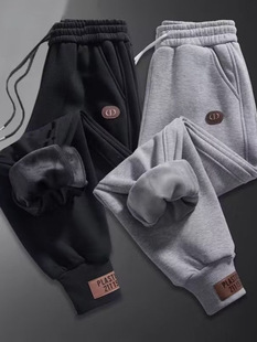 Winter plush thickened sweatpants for men heavy loose tying knitted gray sweatpants large size casual autumn pants