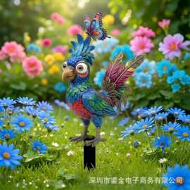 跨境美式庭院室外彩色小公鸡动物装饰园艺地插创意铁艺工艺品