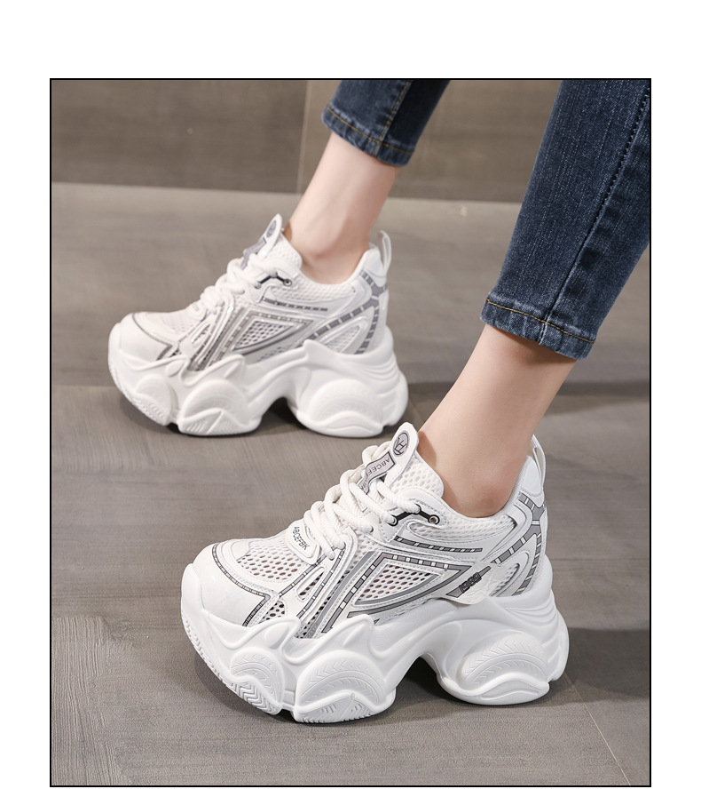 Giày sneaker nữ đế dày tăng chiều cao lưới thoáng khí phong cách thể thao — màu trắng chi tiết 15