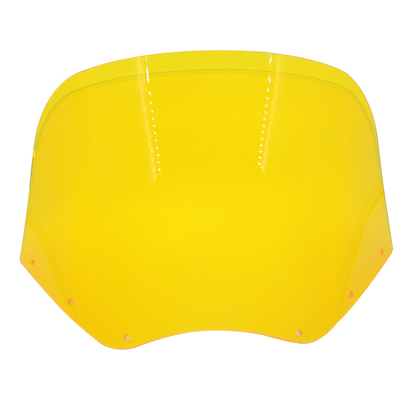 Harley modified Memphis hood, color windshield, 11 inch red, yellow, orange, black, smoked and transparent