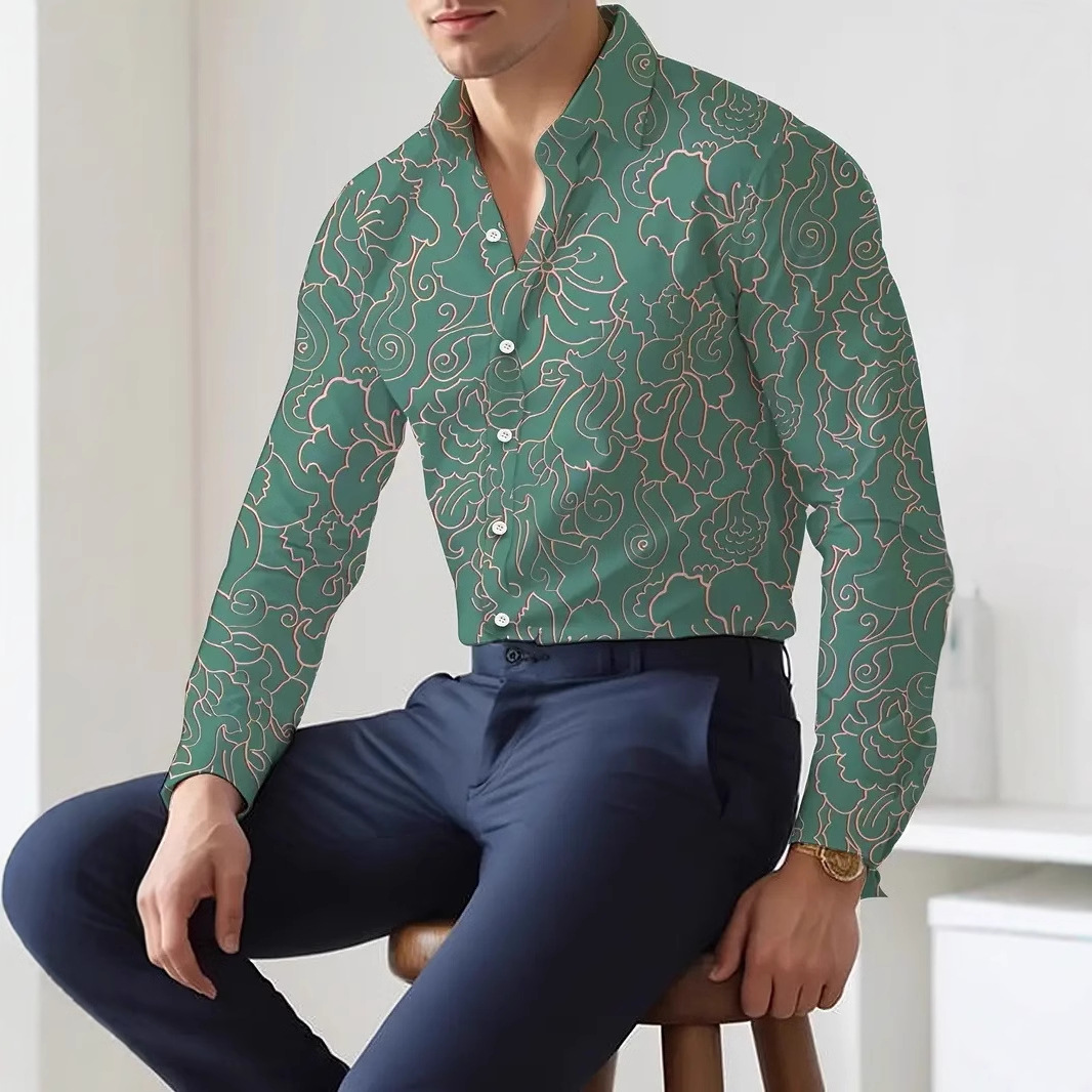 2025 nueva camisa de manga larga con degradado de color salvaje casual de moda europea y americana transfronteriza de Amazon MB12