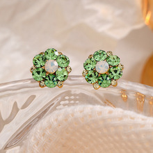 欧美新款时尚高亮绿色宝石耳钉925小巧简约精致气质高级感耳饰女