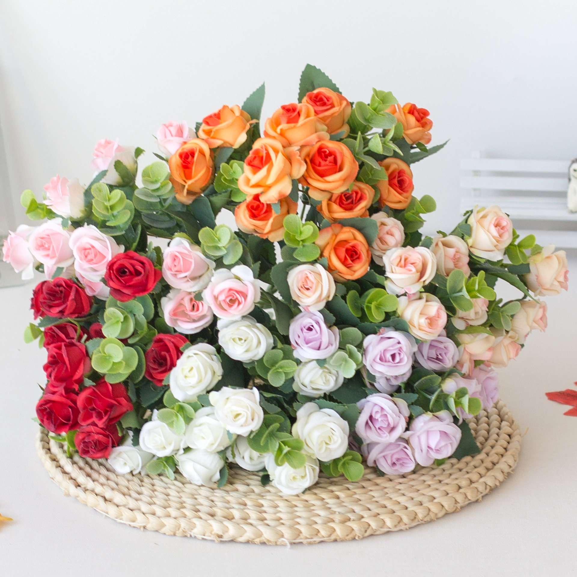 Cross-border simulation flower 5 fork 11 flower eucalyptus small rose home decorations wedding decoration fake flower plastic flower