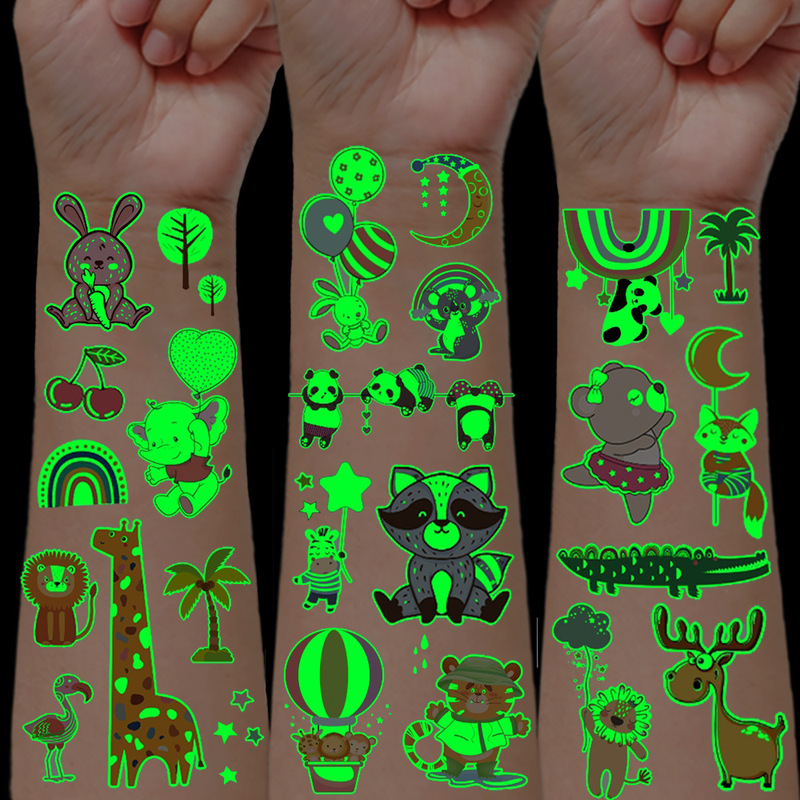 Children's luminous animal tattoo stickers cute cartoon environmental protection safety temporary tattoo stickers cross-border factory direct supply