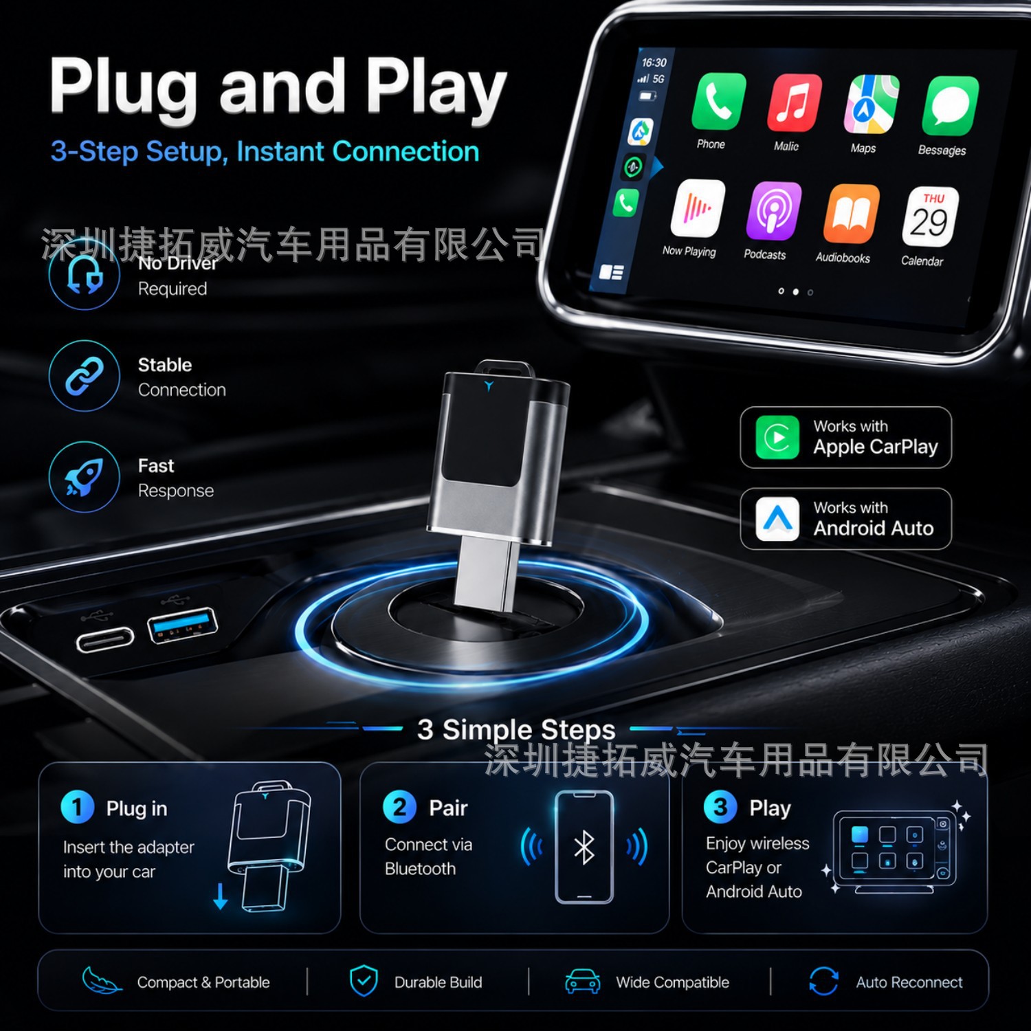 2026 Cross-Border Upgraded Wireless Carplay Box Androidauto Two-In-One Adapter Car Connectivity Box