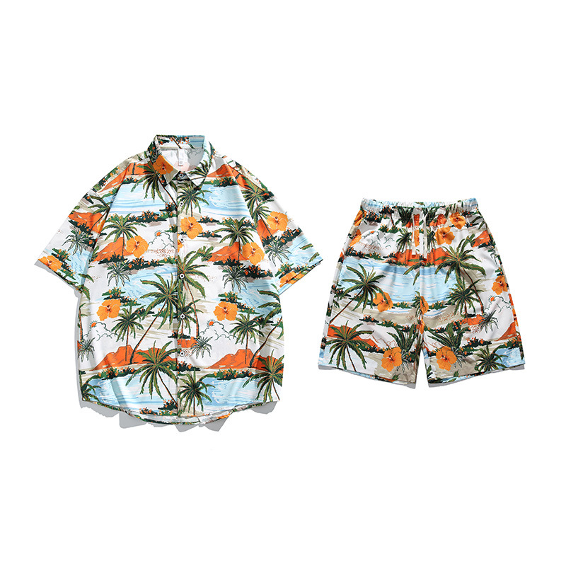 2025 New suit Men's Hawaiian Ice Silk Shirt Short Sleeve Shirt Summer Beach Couple Loose Flower Shirt