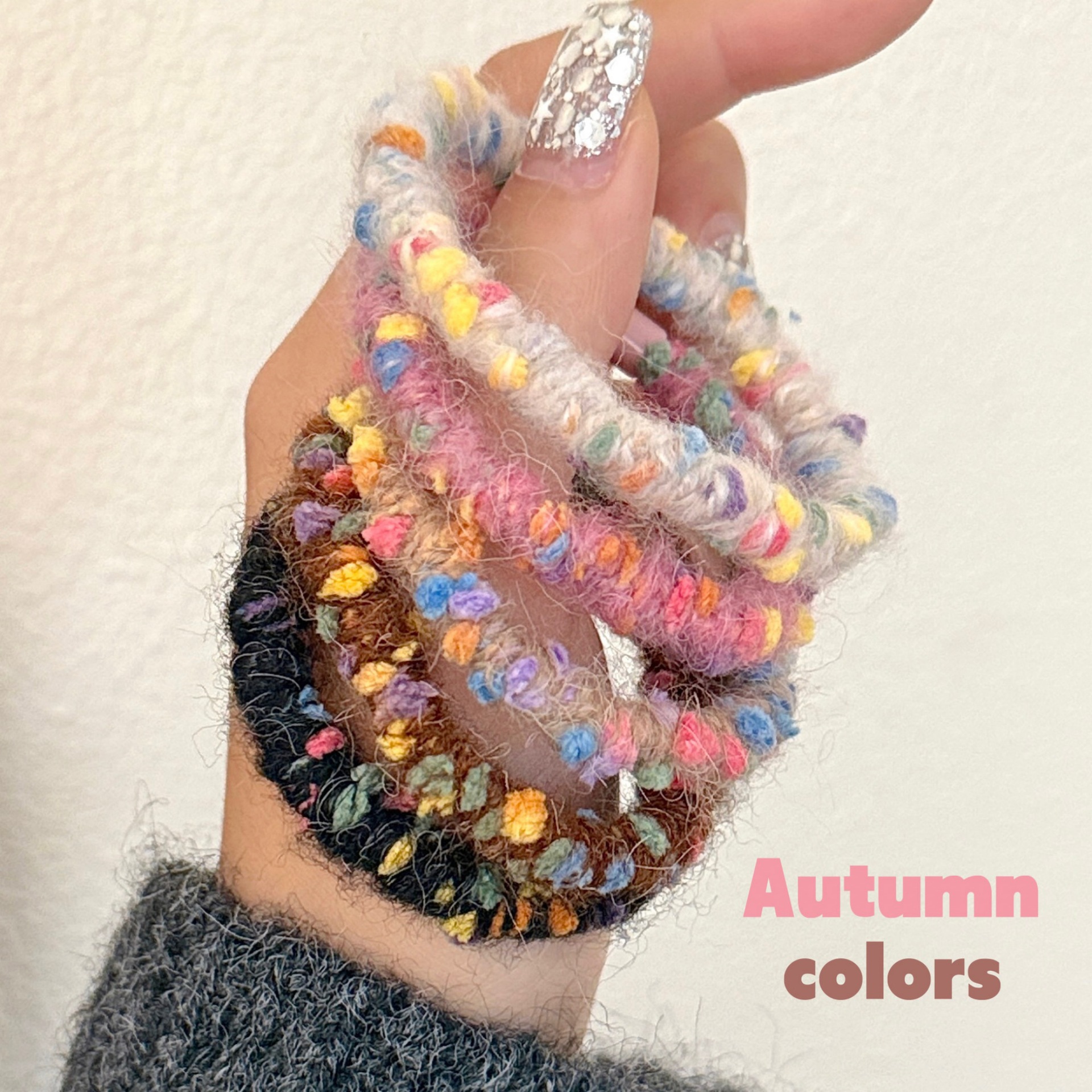 Autumn and winter candy-colored woolen hair ties