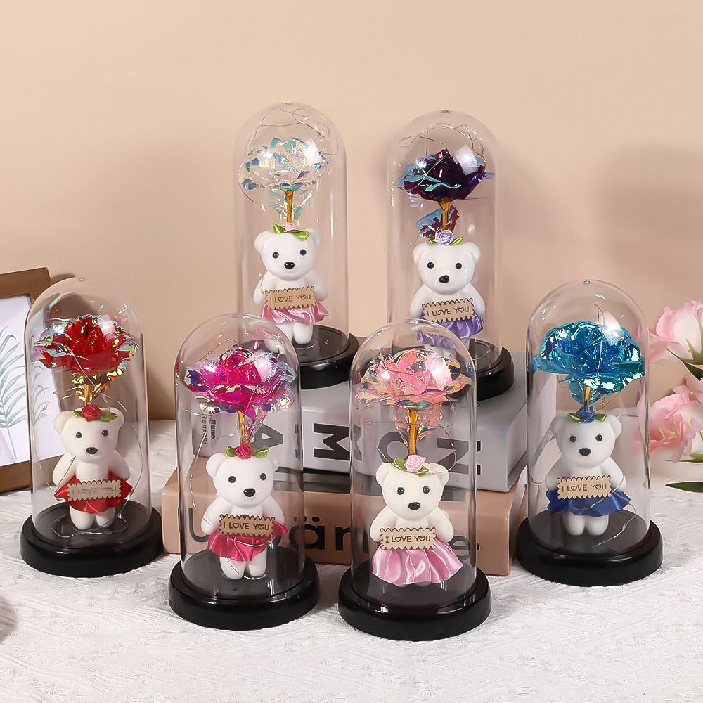 Directo de fábrica transfronterizo popular colorido Eterno lámina de Oro oso Rosa cubierta de cristal luz de la noche regalo creativo image 3