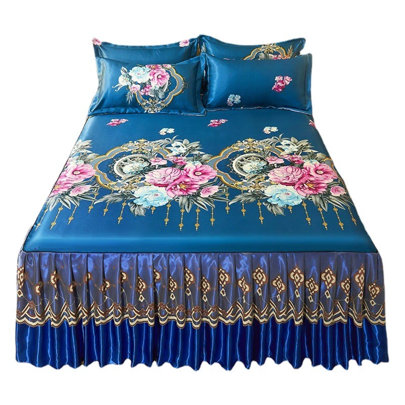 Летний коврик Ледяной Шелковый коврик Юбка для кровати Набор из трех предметов Бытовой двойной коврик Летний моющийся в машине коврик с кондиционером Мягкий коврик Покрывало