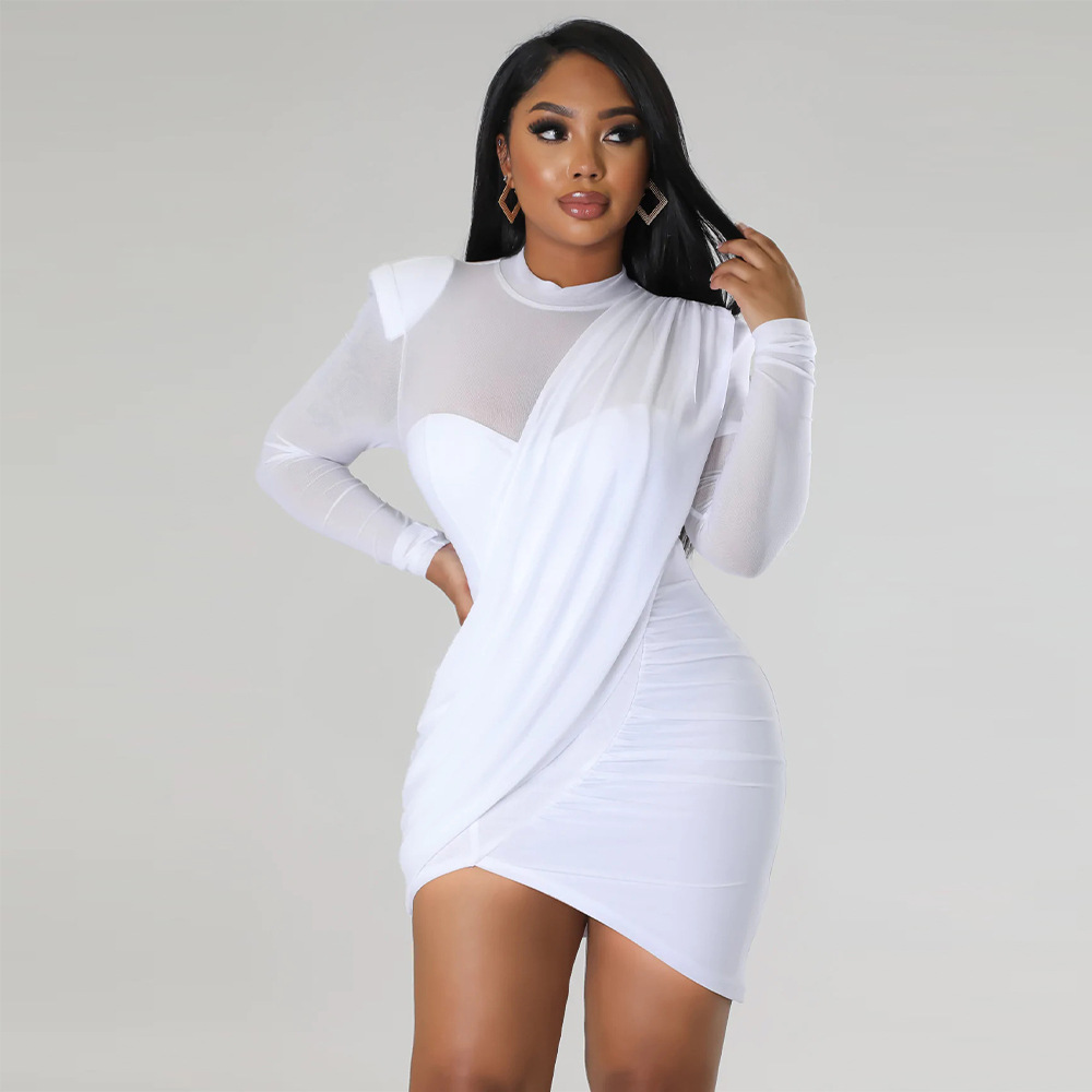 Women's Mesh Patchwork See through Appliqué Waist Cinching Dress K10381 European American Style Independent Store Clothing_ecoleips.com