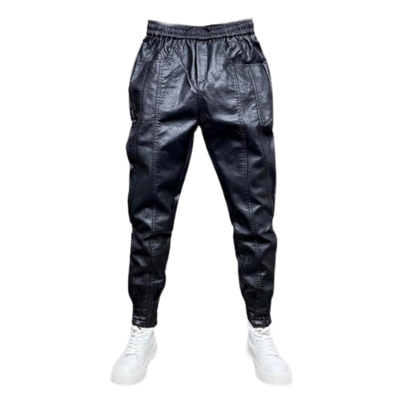 Зимние теплые плюшевые кожаные брюки мужские маленькие ноги утолщенные повседневные брюки прилив