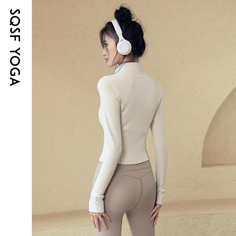 Slim-fit Stand-up Collar Zipper Jacket Women's Fitness Yoga Fleece Tights Women's Fitness Clothes_desvips.com